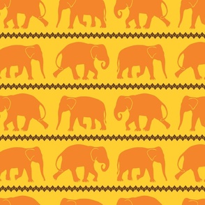 Orange Silhouette of Elephants on Yellow Background (medium)