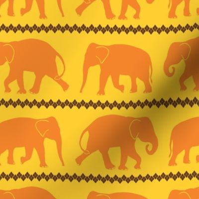 Orange Silhouette of Elephants on Yellow Background (small)