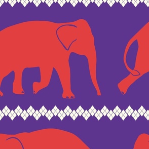 Red Silhouette of Elephants on Purple Background (large)