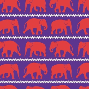 Red Silhouette of Elephants on Purple Background (medium)