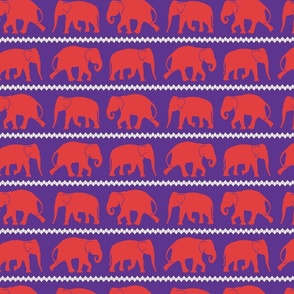 Red Silhouette of Elephants on Purple Background (small)