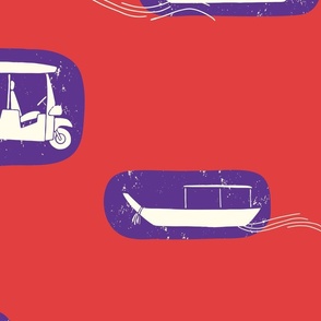 Boat and Tuk-Tuk in Cream, Purple and Red (large)
