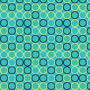 Random blue, navy, teal and yellow circles - Medium scale