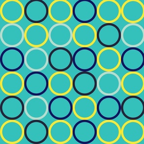Random blue, navy, teal and yellow circles - Large scale