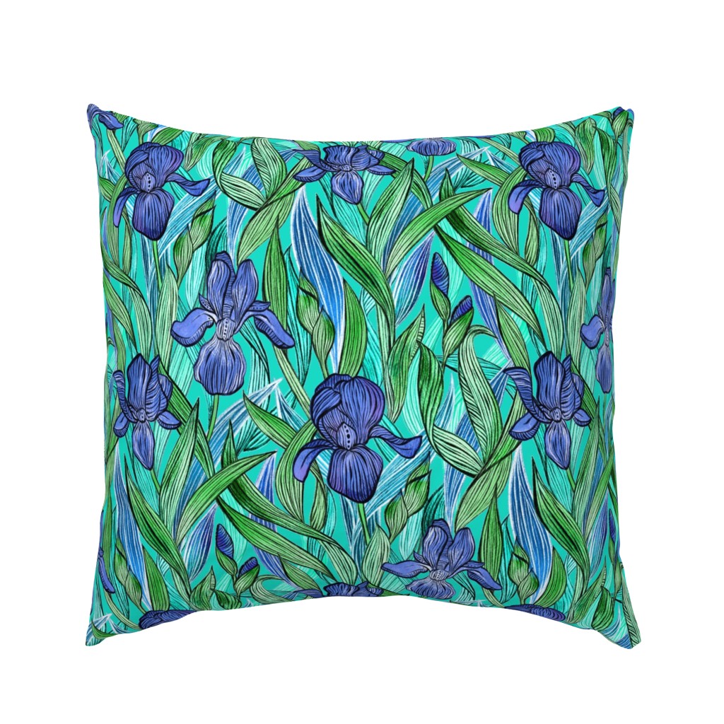 Blue Purple Irises with Green - large