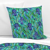 Blue Purple Irises with Green - large