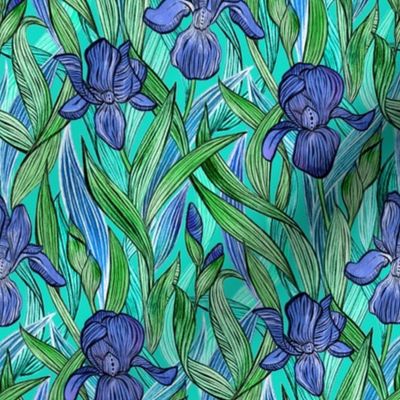 Blue Purple Irises with Green - small 