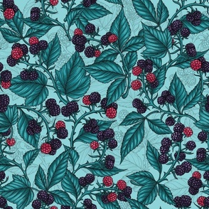 Blackberries on pool blue