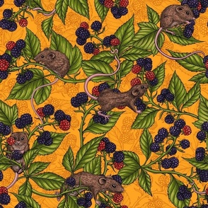 Mice and blackberries on yellow