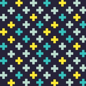 Teal and yellow crosses - Large scale