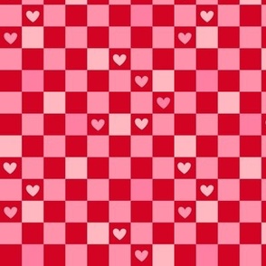 Valentine gingham hearts - retro checkerboard style trend nineties retro design pink red