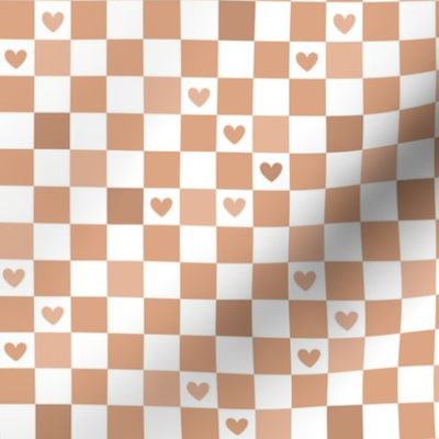 Valentine gingham hearts - retro checkerboard style trend nineties retro design beige tan white neutral seventies palette