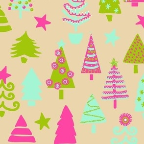 Bright and funny Christmas trees in neon colors on sand Medium scale