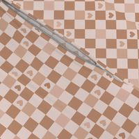 Valentine gingham hearts - retro checkerboard style trend nineties retro design seventies palette beige tan blush