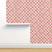 Valentine gingham hearts - retro checkerboard style trend nineties retro design seventies palette beige tan pink