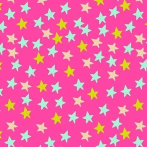 Bright stars in lime green and turqoise on hot pink Medium scale