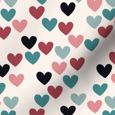 Valentine hearts - retro spring lovers style trend nineties retro design blue berry pink on ivory