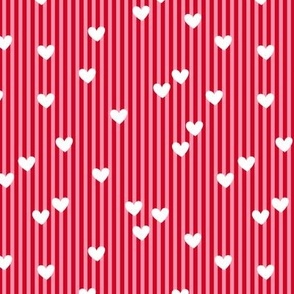 Little freehand stripes and minimalist hearts - vintage spring valentine design red pink white small ditsy 