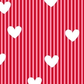 Little freehand stripes and minimalist hearts - vintage spring valentine design red pink white