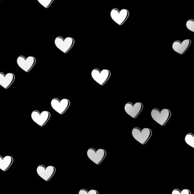 Little freehand 3d minimalist hearts - vintage valentine design white on black