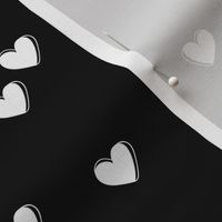 Little freehand 3d minimalist hearts - vintage valentine design white on black