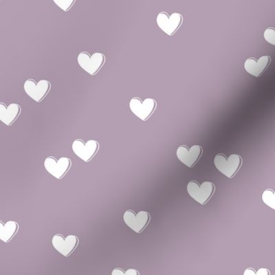 Little freehand 3d minimalist hearts - vintage valentine design white on purple