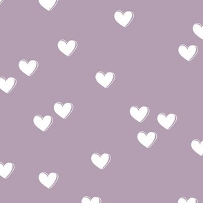 Little freehand 3d minimalist hearts - vintage valentine design white on purple