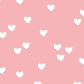 Little freehand 3d minimalist hearts - vintage valentine design white on pink