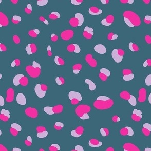 Hot pink leopard with digital lavender on teal background Small scale