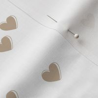 Little freehand 3d minimalist hearts - vintage valentine design beige tan on white