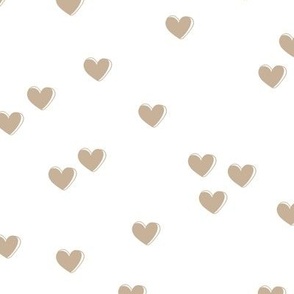 Little freehand 3d minimalist hearts - vintage valentine design beige tan on white