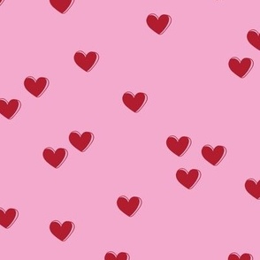 Little freehand 3d minimalist hearts - vintage valentine design ruby red on bubblegum pink
