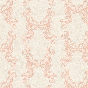 Hand drawn floral damask blender ligh blush pink on cream with linen texture Small scale
