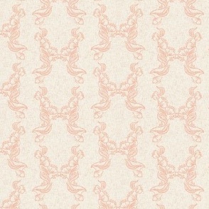 Hand drawn floral damask blender ligh blush pink on cream with linen texture Extra small scale