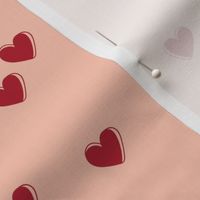 Little freehand 3d minimalist hearts - vintage valentine design ruby red on peach blush