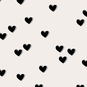 Little freehand 3d minimalist hearts - vintage valentine design black on ivory