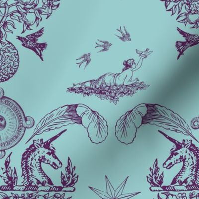 Spring Damask - Dark Purple on Baby Blue