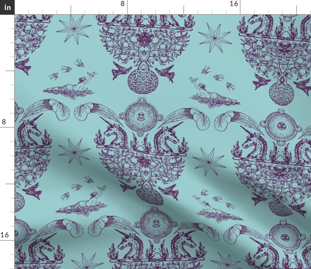 Spring Damask - Dark Purple on Baby Blue