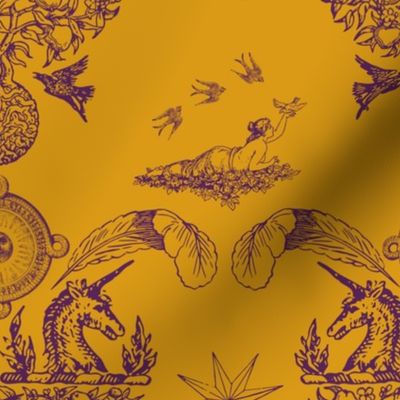 Spring Damask - Dark Purple on Gold