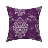 Spring Damask - Cream on Dark Purple