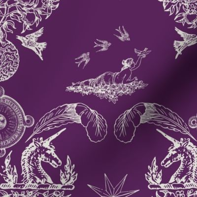 Spring Damask - Cream on Dark Purple