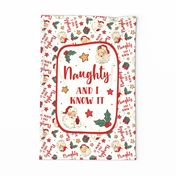 Large 27x18 Panel Naughty and I Know It Sarcastic Santa Claus for Tea Towel or Wall Hanging