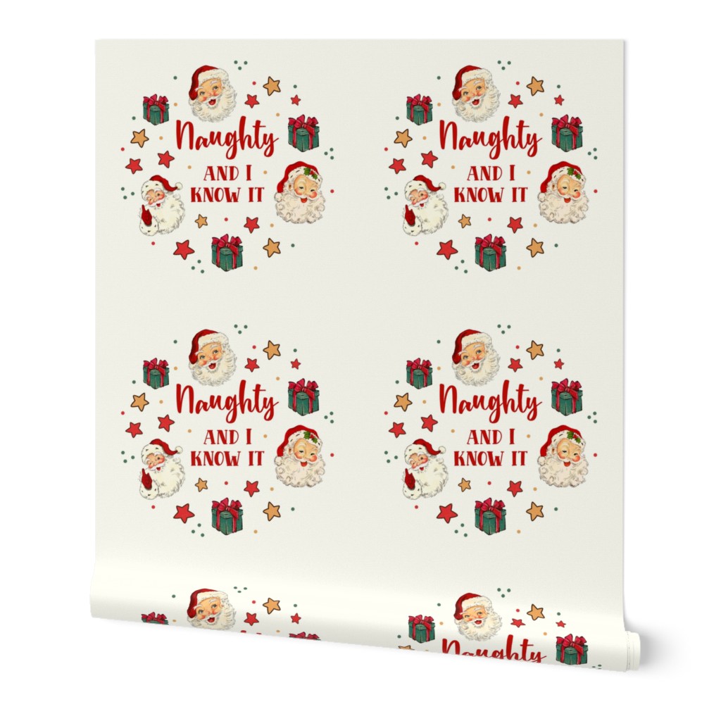 18x18 Panel Naughty and I Know It Sarcastic Santa Claus for DIY Throw Pillow or Cushion Cover