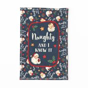 Large 27x18 Panel Naughty and I Know It Sarcastic Santa Claus for Tea Towel or Wall Hanging