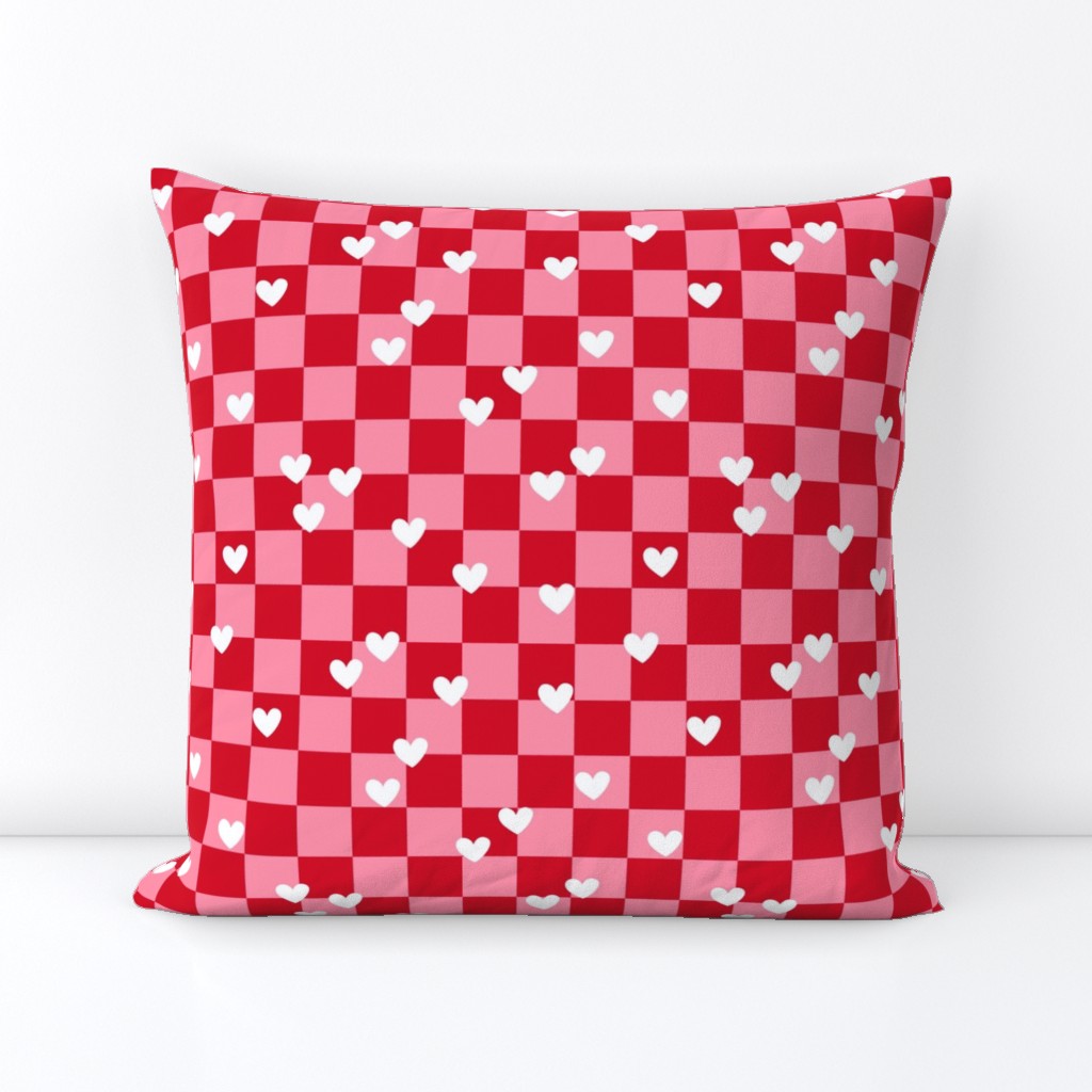 Nineties revival - valentine's day gingham and hearts retro style valentine design pink red white