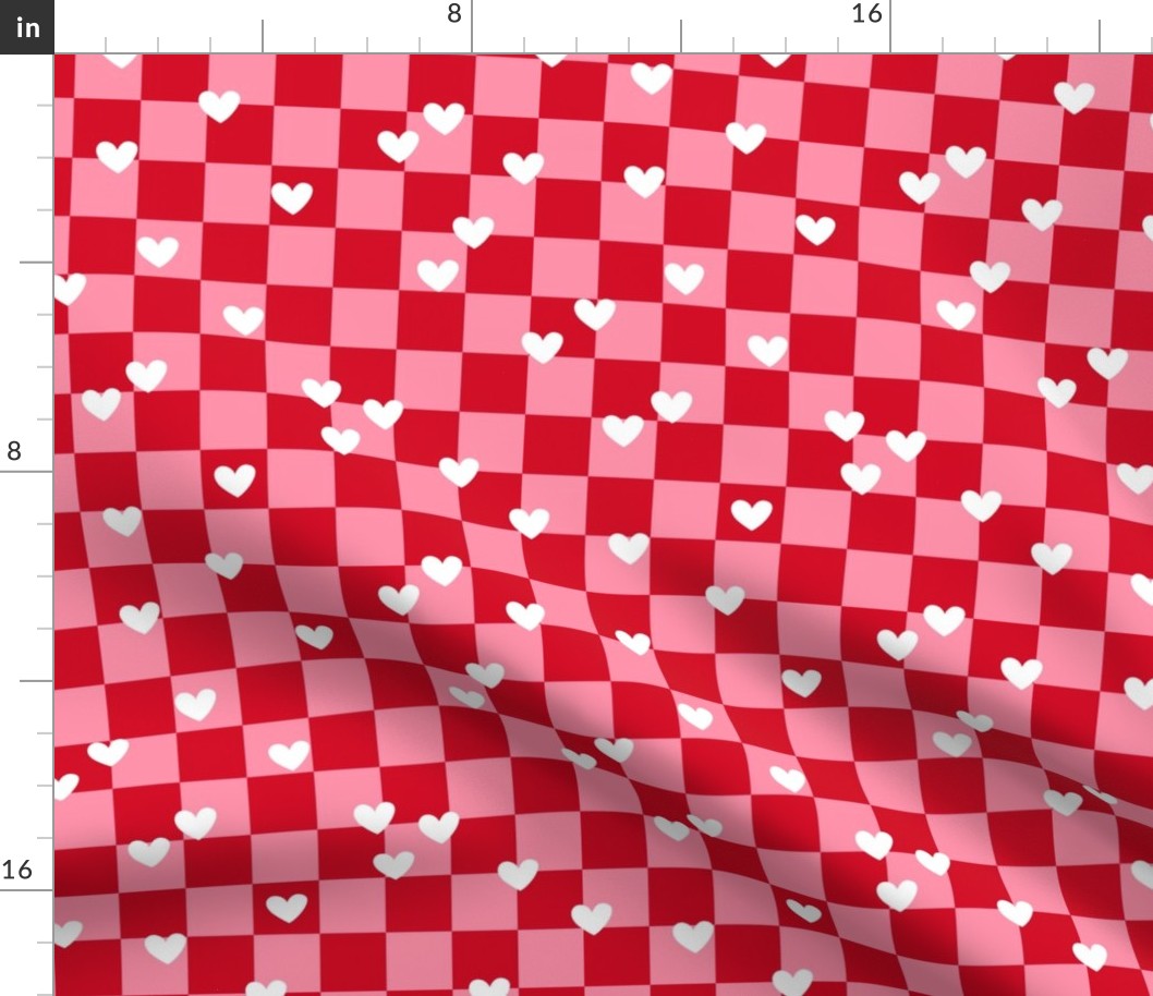 Nineties revival - valentine's day gingham and hearts retro style valentine design pink red white