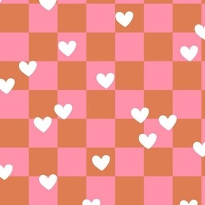 Nineties revival - valentine's day gingham and hearts retro style valentine design orange pink white