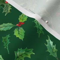 Watercolor Christmas  Holly on a green background