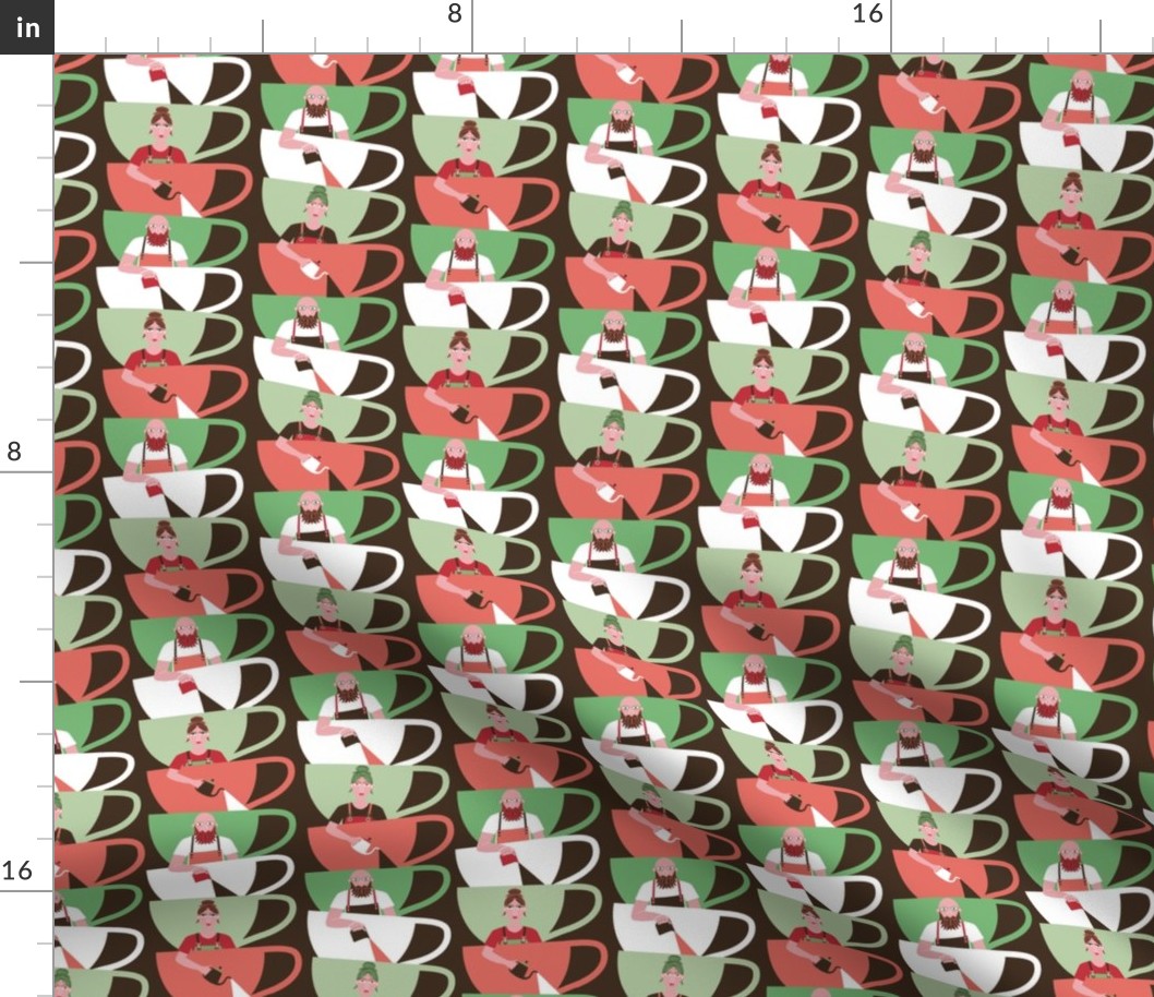 (S) Barista coffee cups red green 