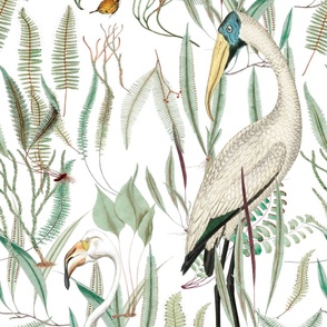 Herons in Marsh, on white, Mural: Section 1 of 3